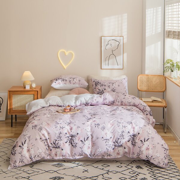 

Flower Print Duvet Cover Set Without Filler, Multicolor