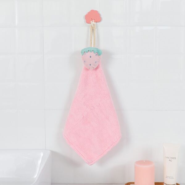 

1pc Strawberry Detail Hand Towel, Pink