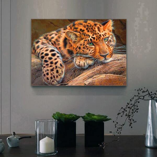 

Leopard Print DIY Diamond Unframed Painting, Multicolor