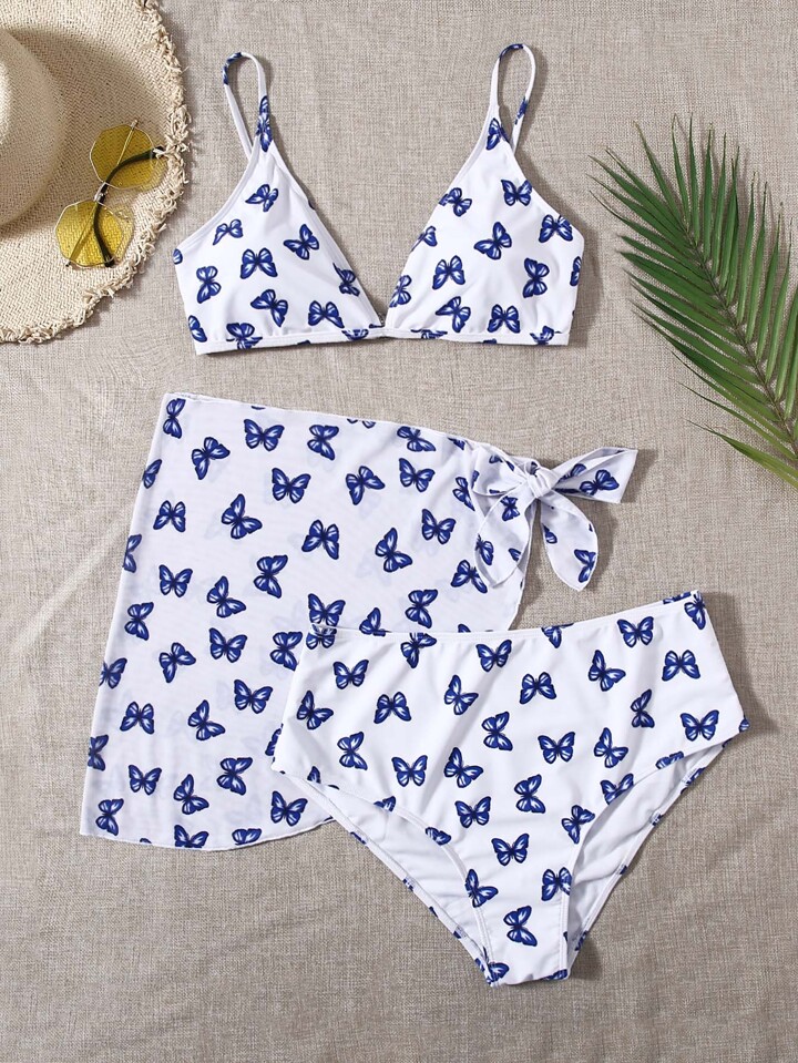 Lo nuevo en piezas Conjunto de bikini y falda de playa estampado