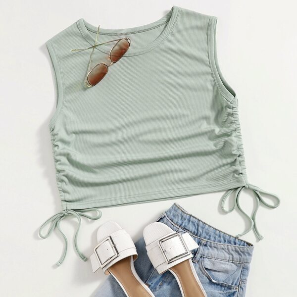 

Plus Drawstring Side Rib-knit Tank Top, Mint green