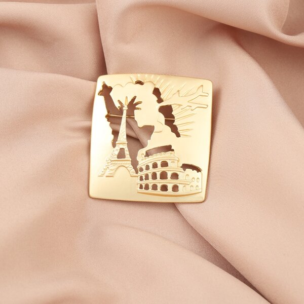 

Hollow Out Geometric Brooch, Gold