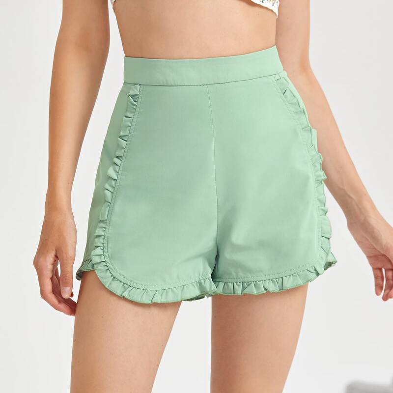 

Frill Trim Shorts, Mint green