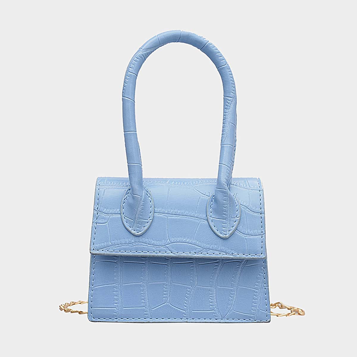 

Croc Embossed Chain Satchel Bag, Blue