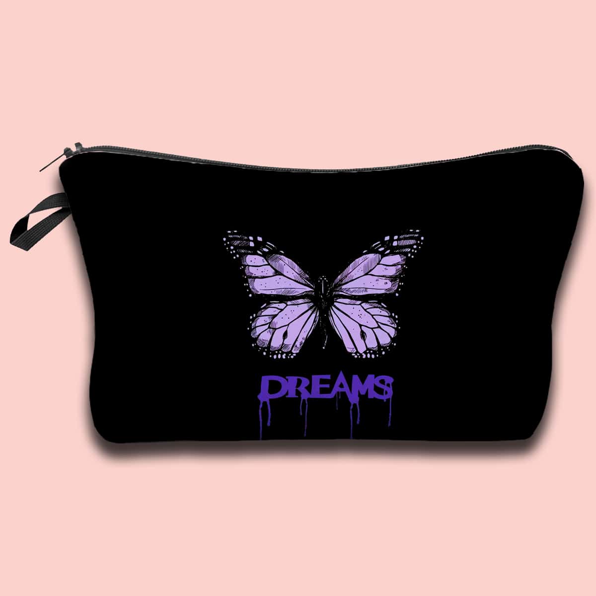 

Butterfly Print Zipper Makeup Bag, Black