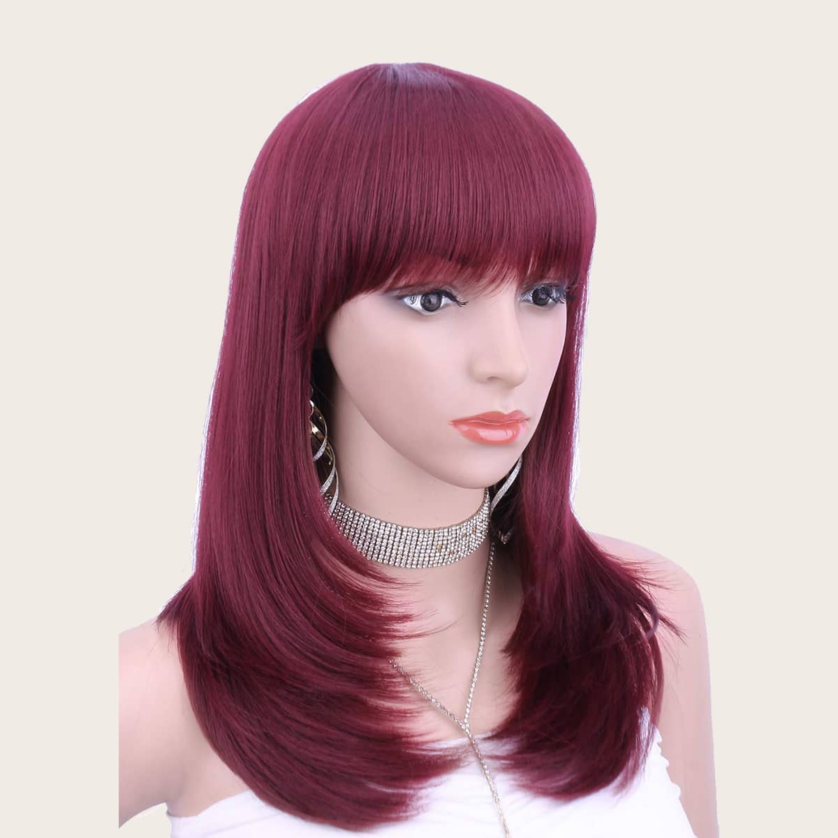 

Natural Long Wig With Bangs, Burgundy