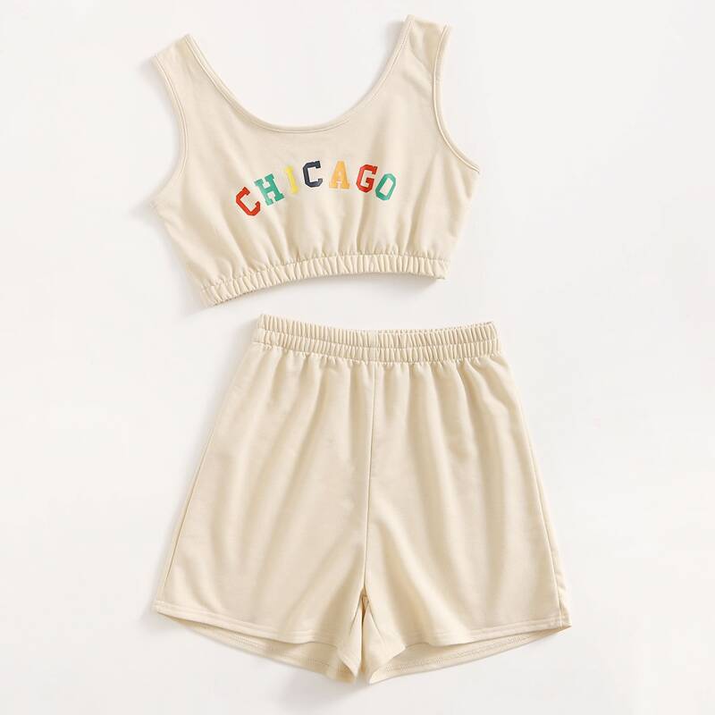 

Letter Tank Top & Shorts, Beige