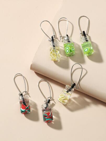 3 أزواج أقراط قطرة ديكور زجاجة الفاكهة