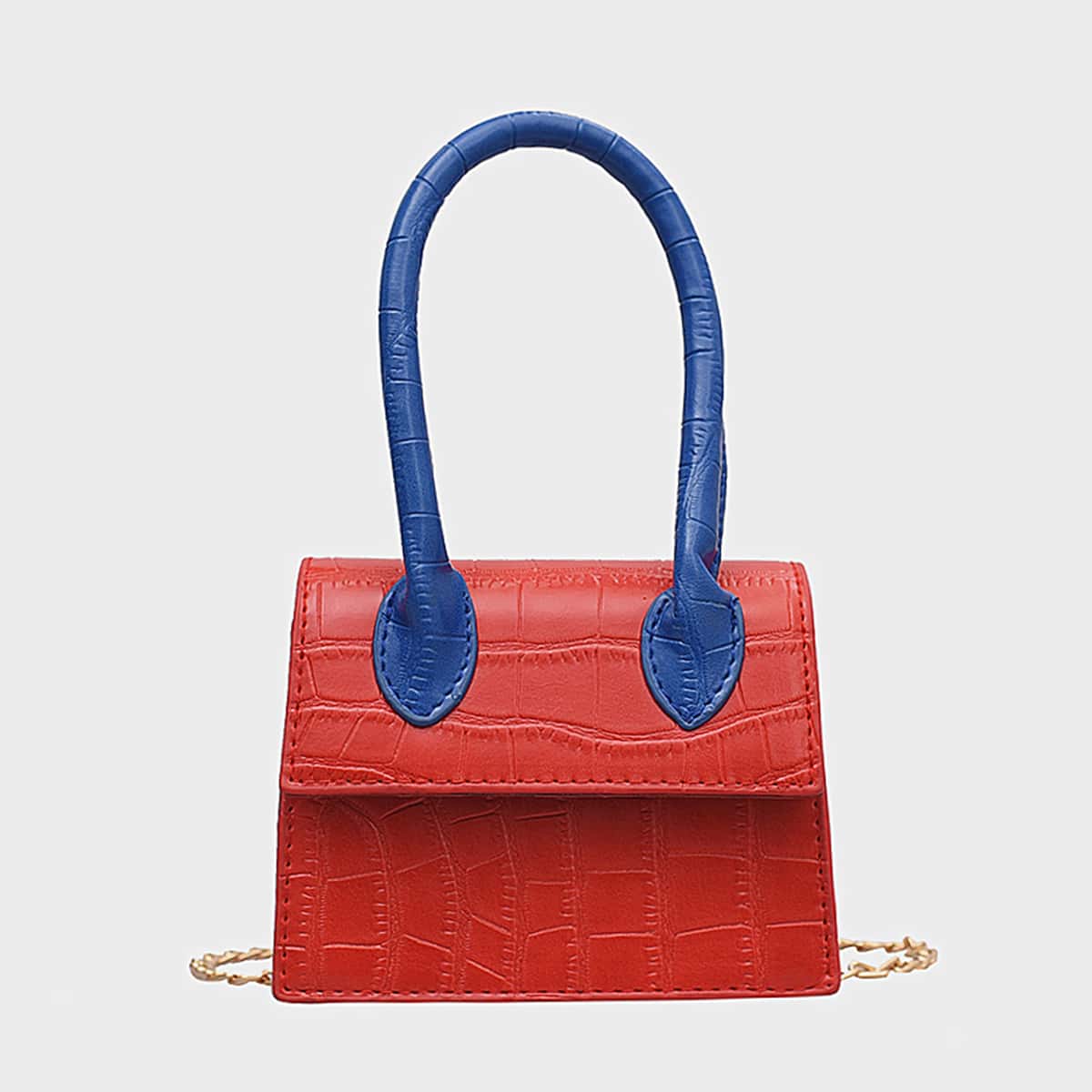 

Croc Embossed Chain Satchel Bag, Red