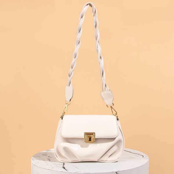 

Ruched Flap Shoulder Bag, Beige