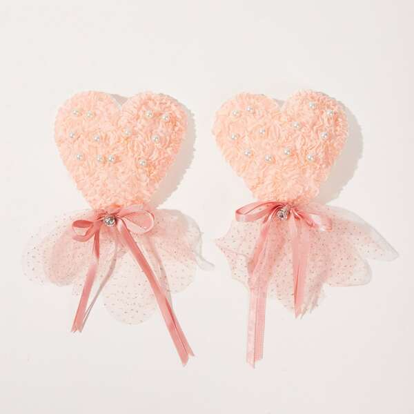 

1pair Plus Faux Pearl Decor Heart Nipple Cover, Pink