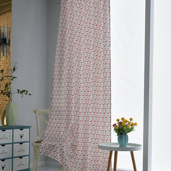 

Ladybug Print Kids Single Panel Curtain, White