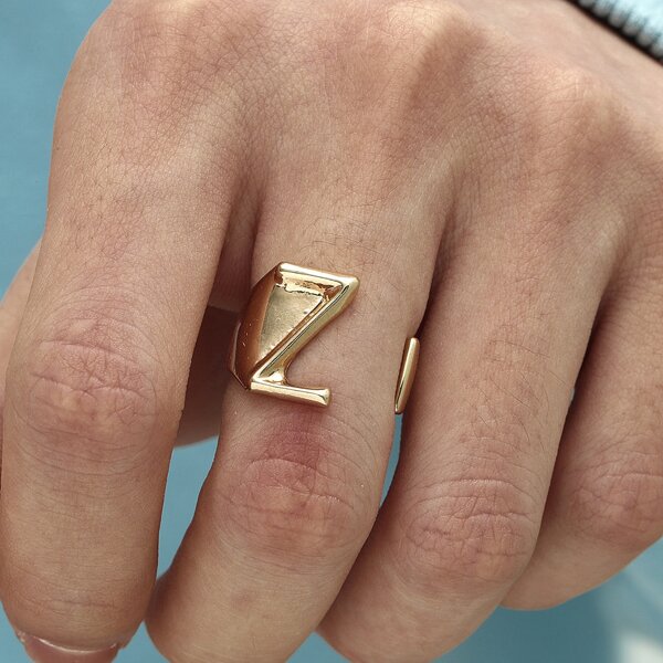 

Men Letter Detail Cuff Ring, Gold