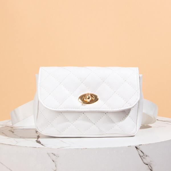 

Quilted Turn-lock Belt Bag, White