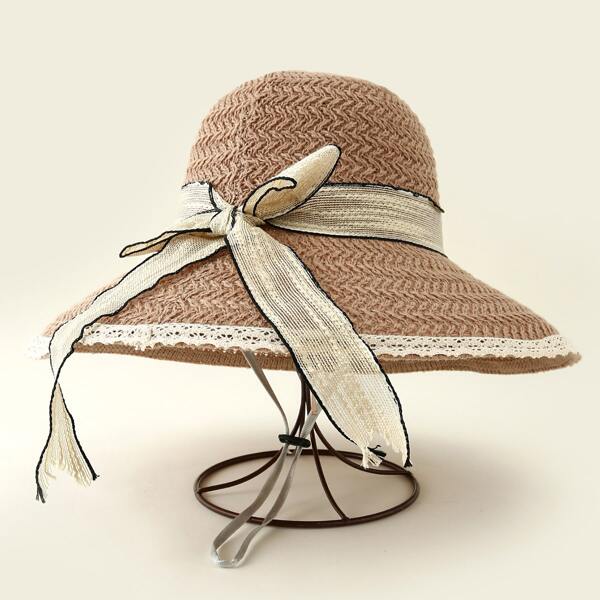 

Bow Tie Wide Brim Hat, Khaki