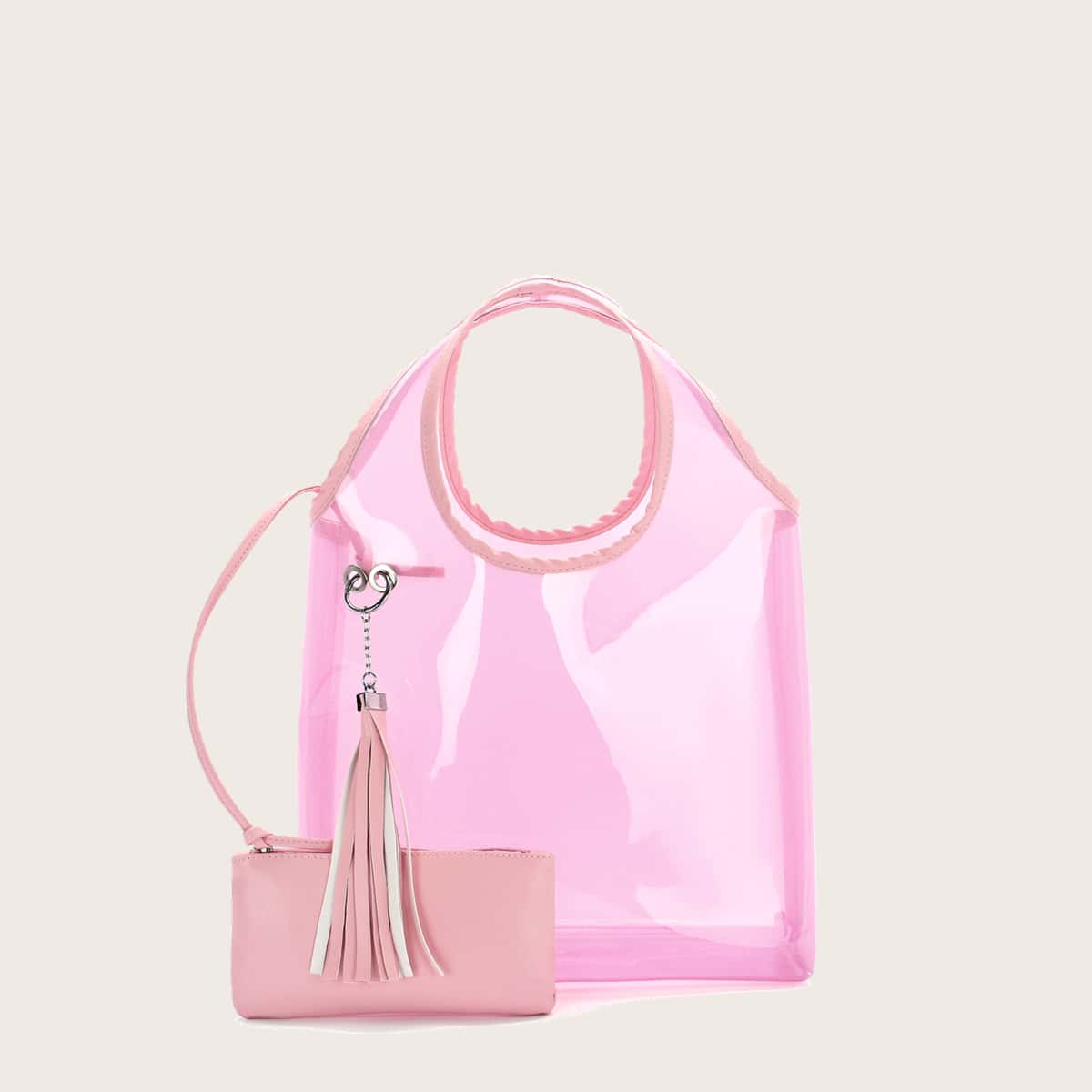 

Tassel Clear Tote Bag, Pink