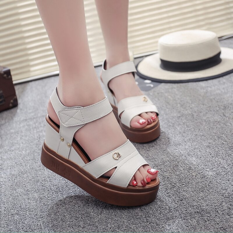 

Velcro Strap Platform Sandals, White