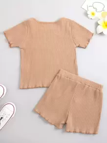 女婴羅紋小褶邊T恤和短褲