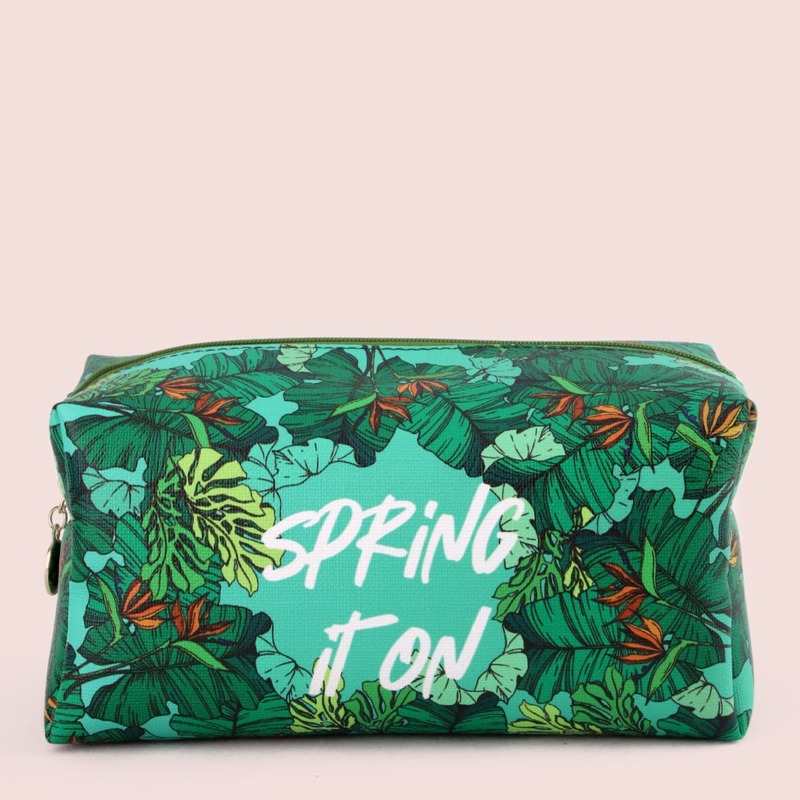 

Leaf Print Square Makeup Bag, Multicolor