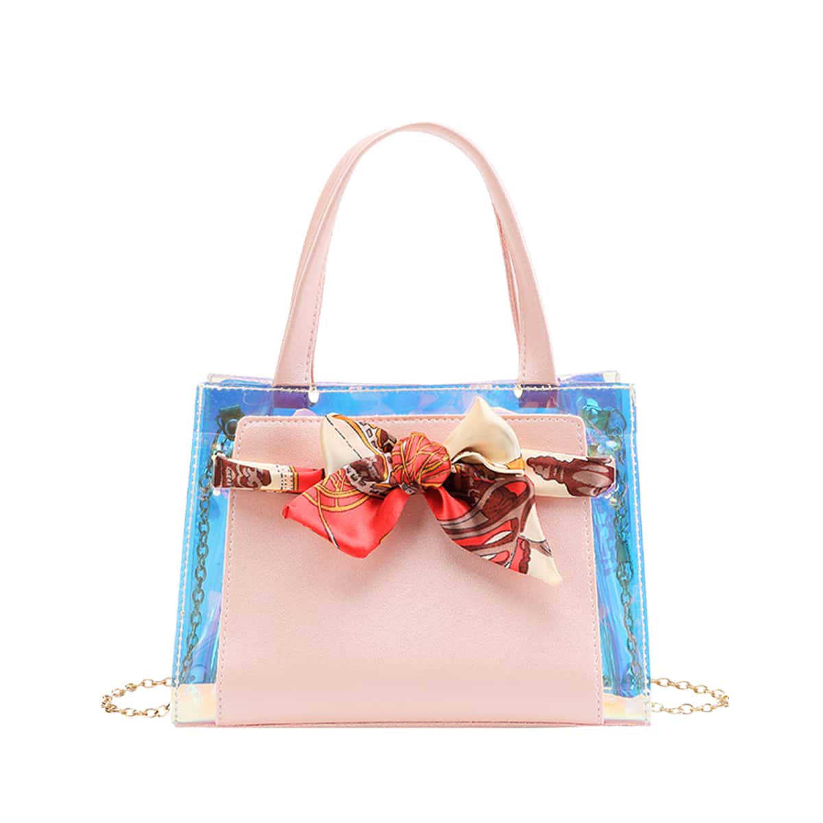 

Holographic Bow Knot Satchel Bag, Baby pink