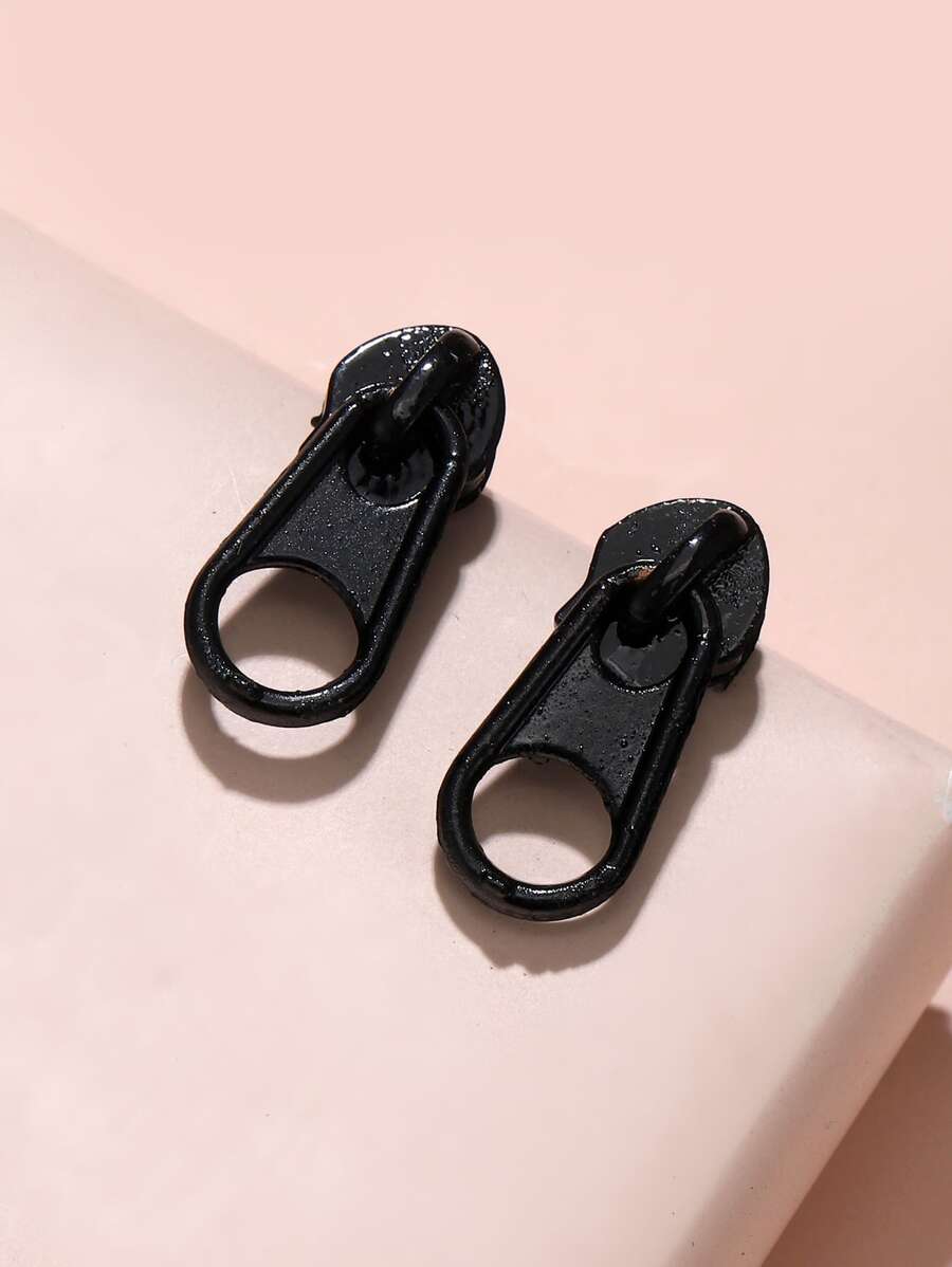 Zipper Decor Earrings - Black - View 1