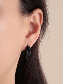 Zipper Decor Earrings - Black - View 2