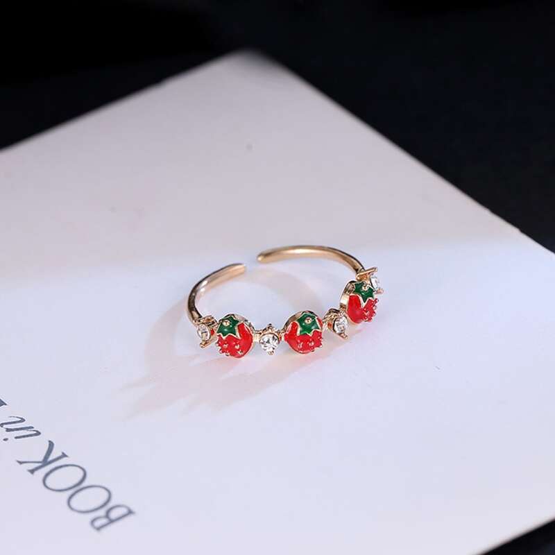 

Strawberry Rhinestone Decor Ring, Red