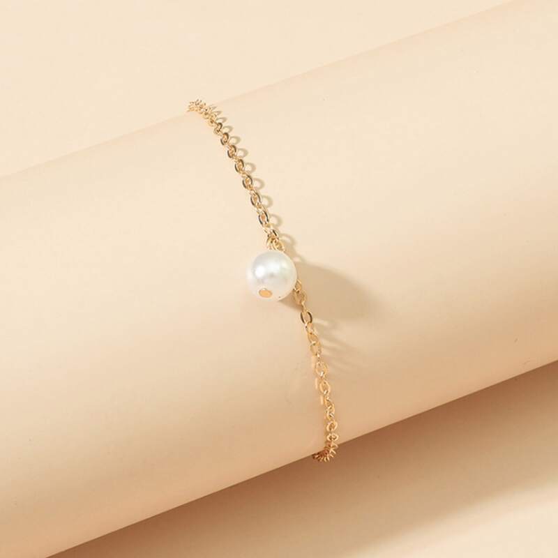 

Faux Pearl Chain Anklet, Gold