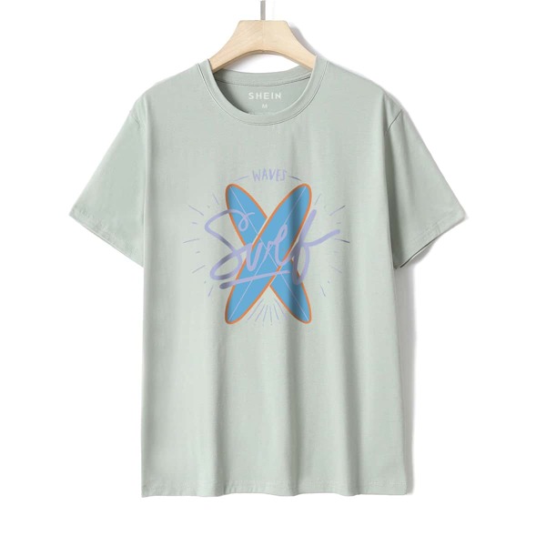 

Letter And Graphic Print Tee, Mint green