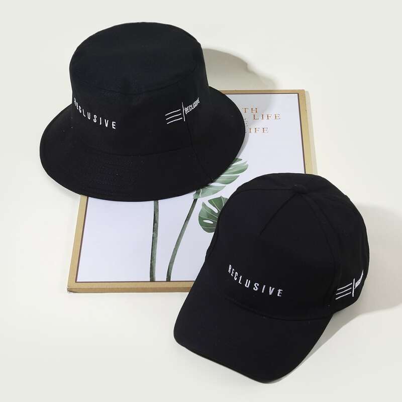 

1pc Letter Baseball Cap & 1pc Bucket Hat, Black