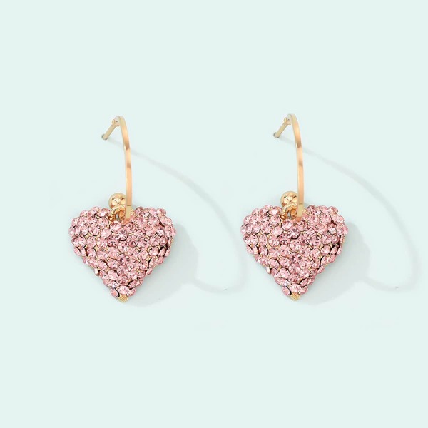 

Rhinestone Heart Decor Drop Earrings, Baby pink