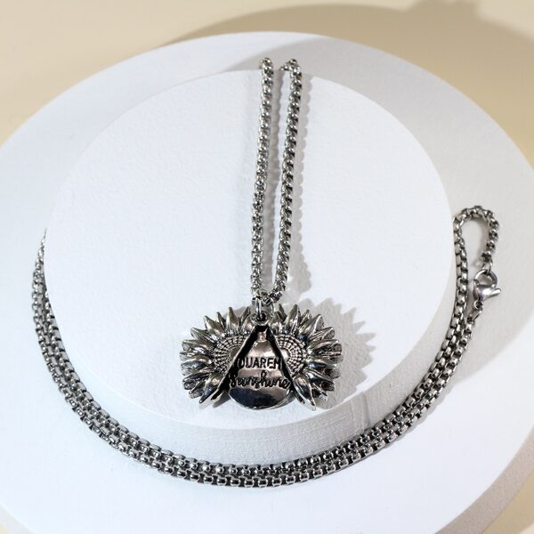 

Men Flower Charm Necklace, Antique silver