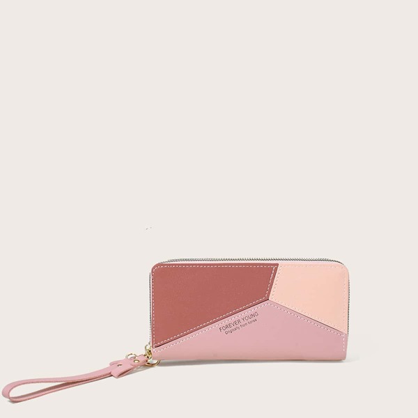 

Colorblock Zipper Around Purse, Pink
