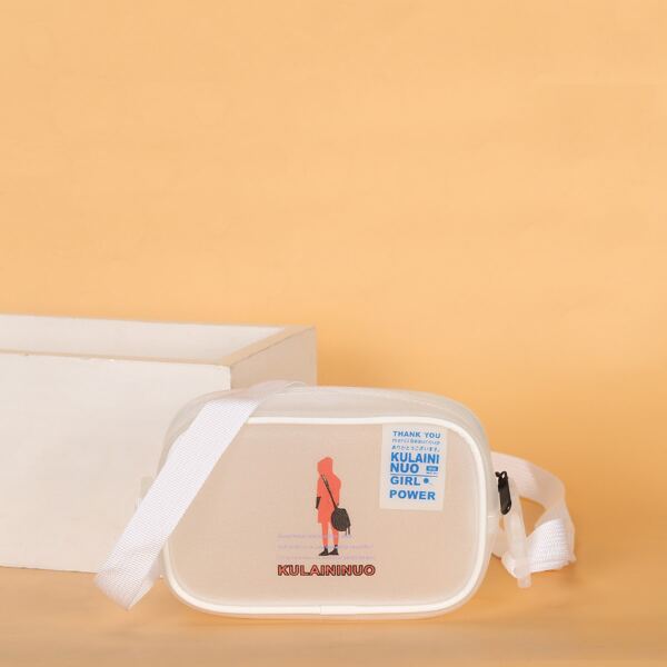 

Clear Letter & Figure Graphic Crossbody Bag, White clear