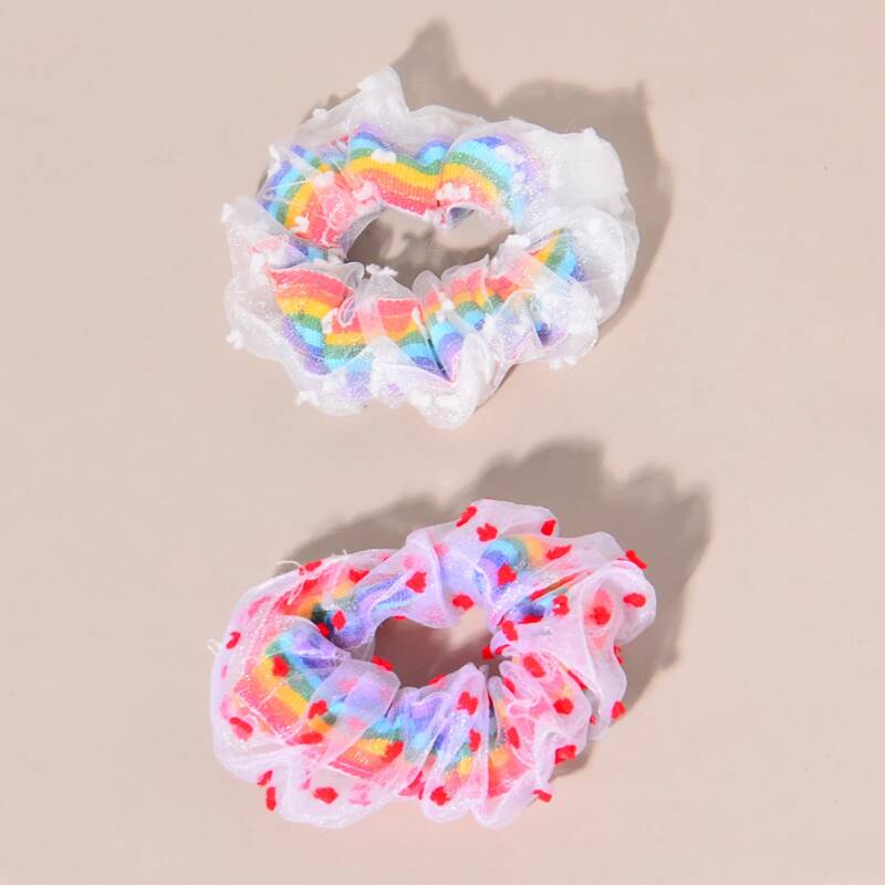 

2pcs Rainbow Stripe Scrunchie, Multicolor
