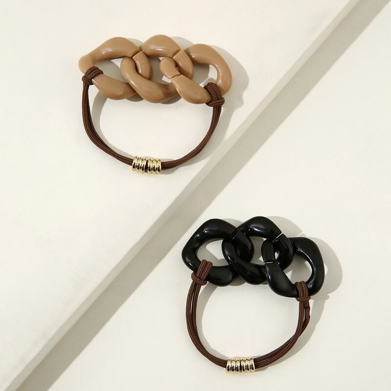 

2pcs Chain Detail Hair Tie, Multicolor