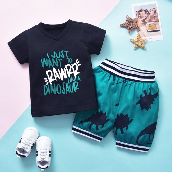 

Baby Boy Slogan Graphic Tee & Dinosaur Print Shorts, Multicolor