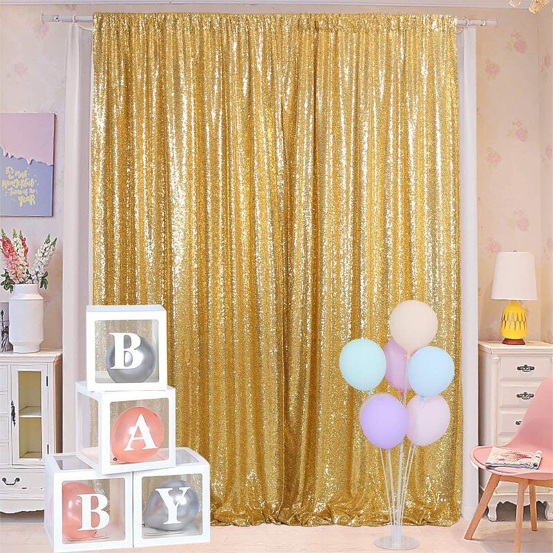 

1pc Glitter Decorative Curtain, Gold