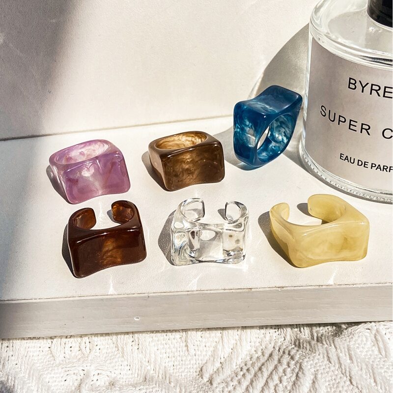

6pcs Resin Ring, Multicolor