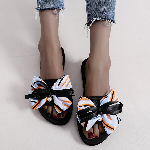 

Striped Bow Decor Slides, Multicolor