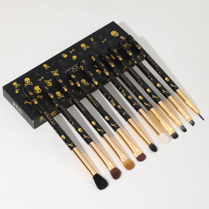 

10pcs Skull Pattern Handle Makeup Brush Set, Black