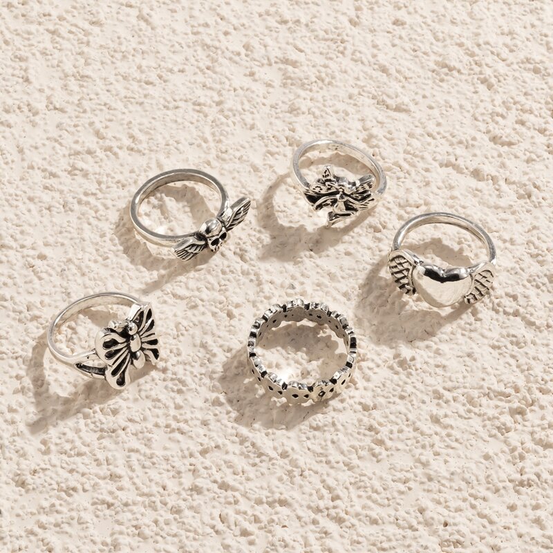 

5pcs Butterfly Design Ring Set, Antique silver