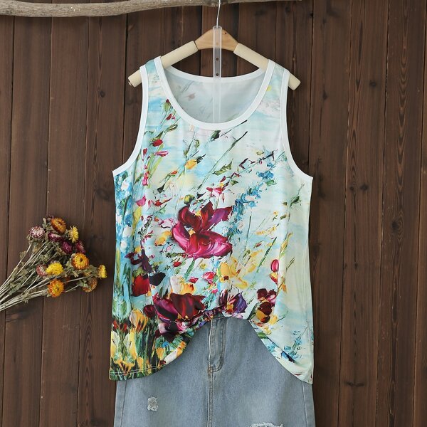 

Plus Floral Print Tank Top, Multicolor