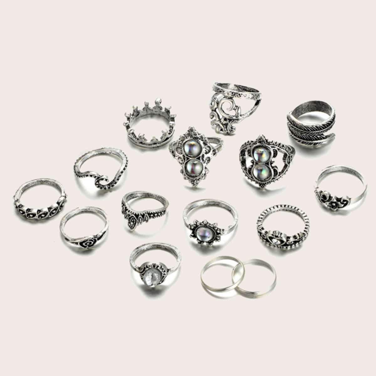 

15pcs Rhinestone Ring, Silver