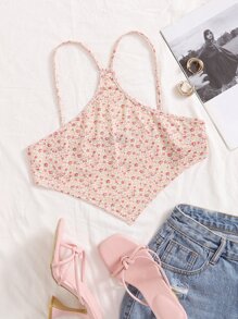 SHEIN Qutie 小碎花不對稱下擺吊帶上衣 - 彩色 - 查看 1