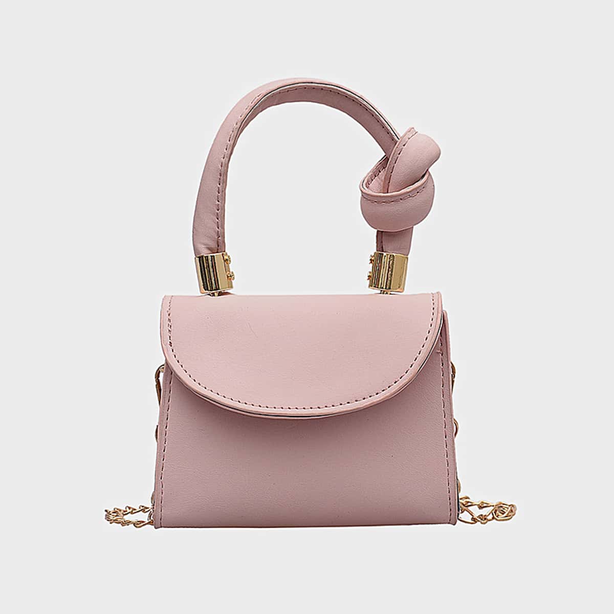 

Solid Knot Handle Satchel Bag, Baby pink