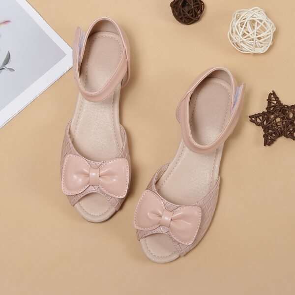 

Girls Bow Decor Braided Design Sandals, Dusty pink