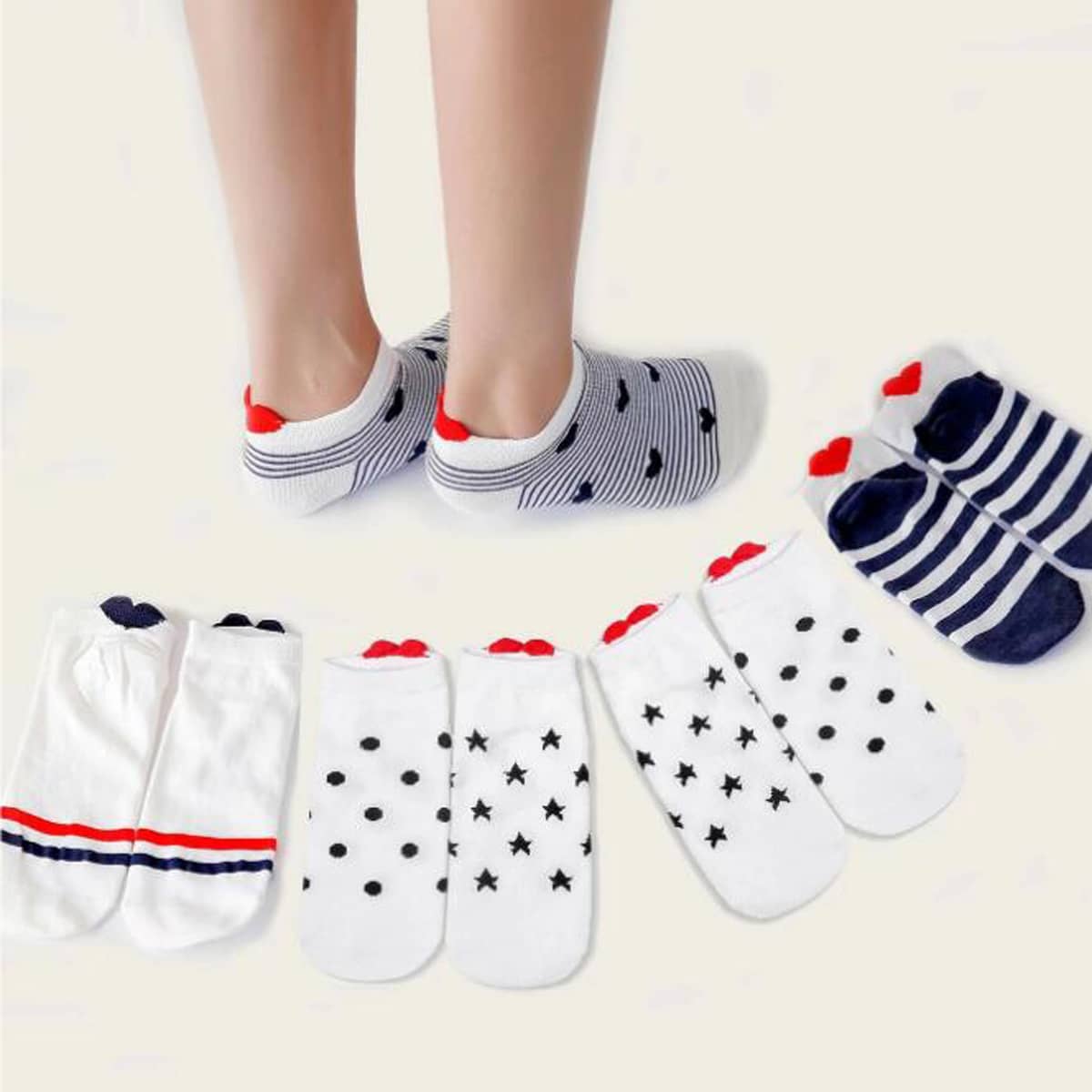 

5pairs Striped Ankle Socks, Multicolor