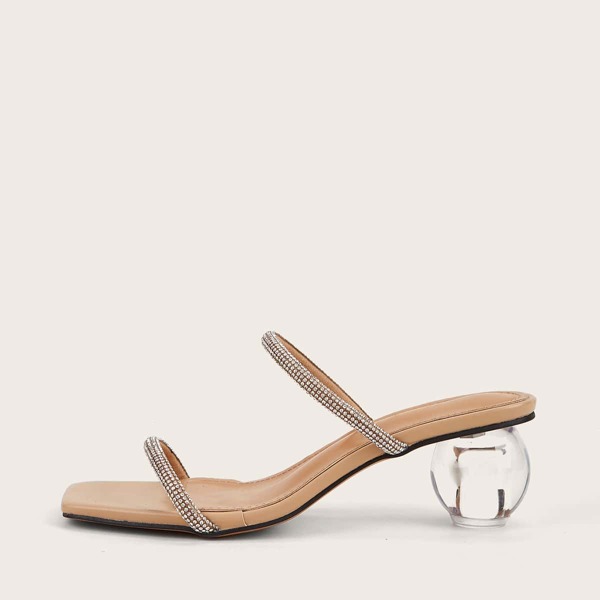 

Rhinestone Decor Sculptural Heeled Mules, Apricot