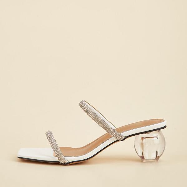 

Rhinestone Decor Sculptural Heeled Mules, White